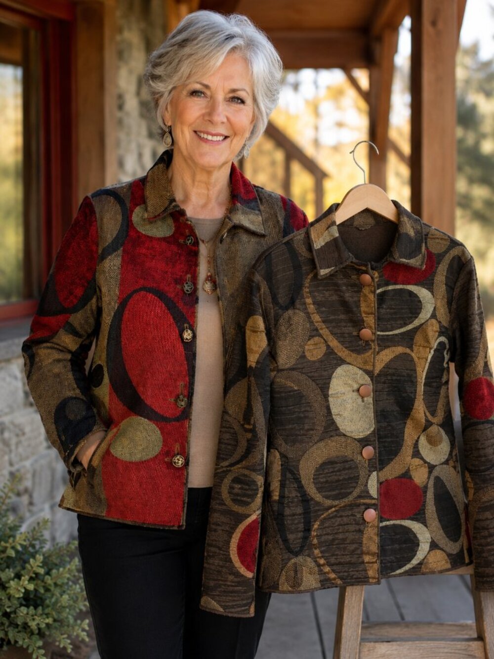 Winding River Reversible Women's Boho Multi Tapestry Jacket Size M